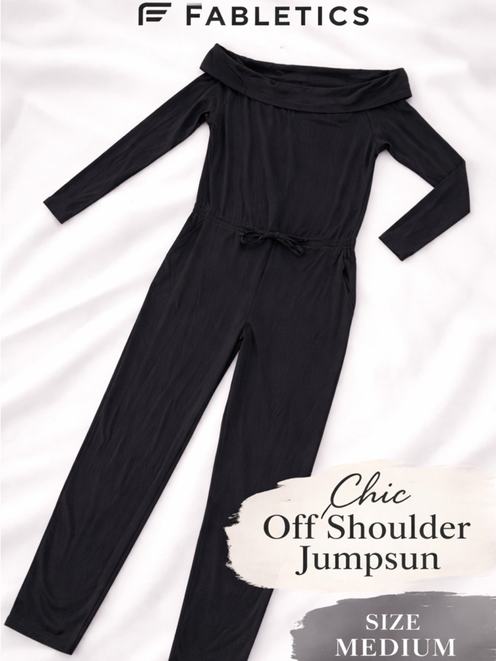 Fabletics Black Off Shoulder Jumpsuit Medium Athleisure One Piece